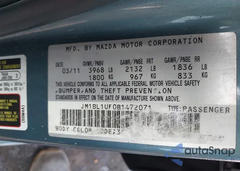 2011 Mazda Mazda3 I Sport from USA, damaged, VIN JM1BL1UF0B1472071